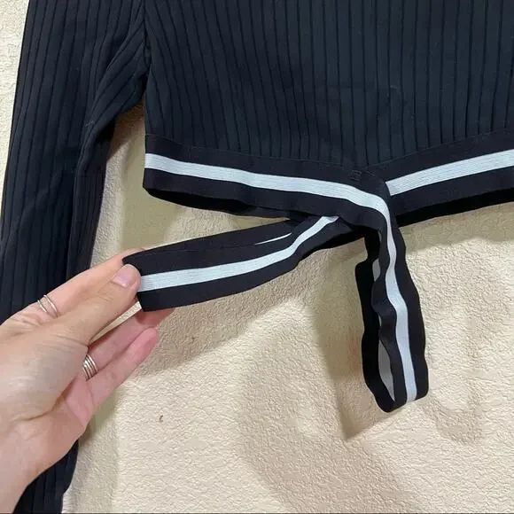 MICHI Black White Apex Ribbed cropped mock neck striped straps cutout Top MEDIUM - Picture 4 of 10